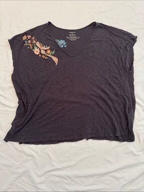 Torrid Black Floral Embroidered V-Neck Top